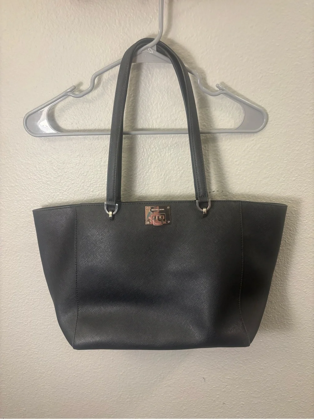 Michael Kors Black Tote with Gold Plate